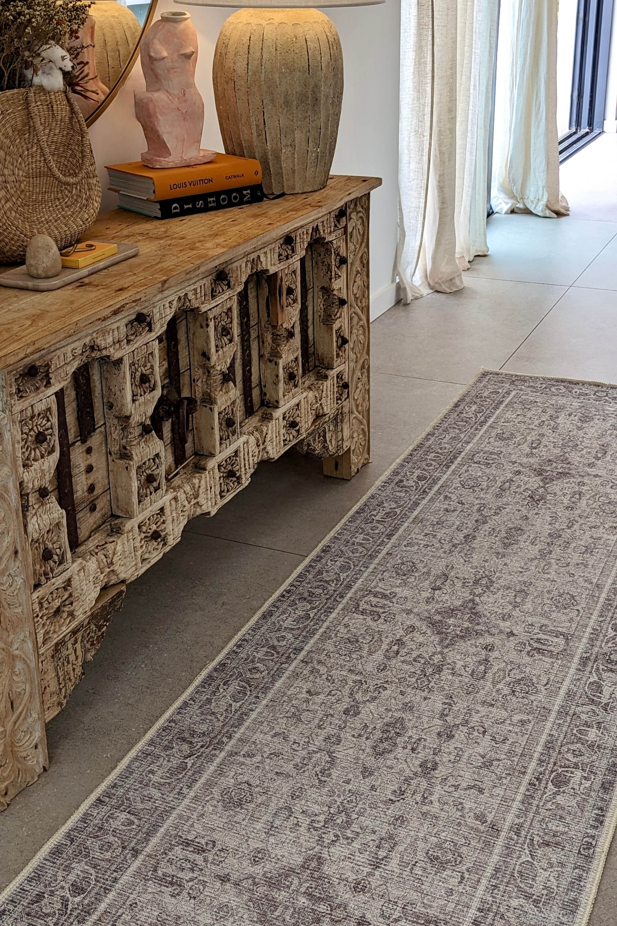 Bordered grey vintage style runner