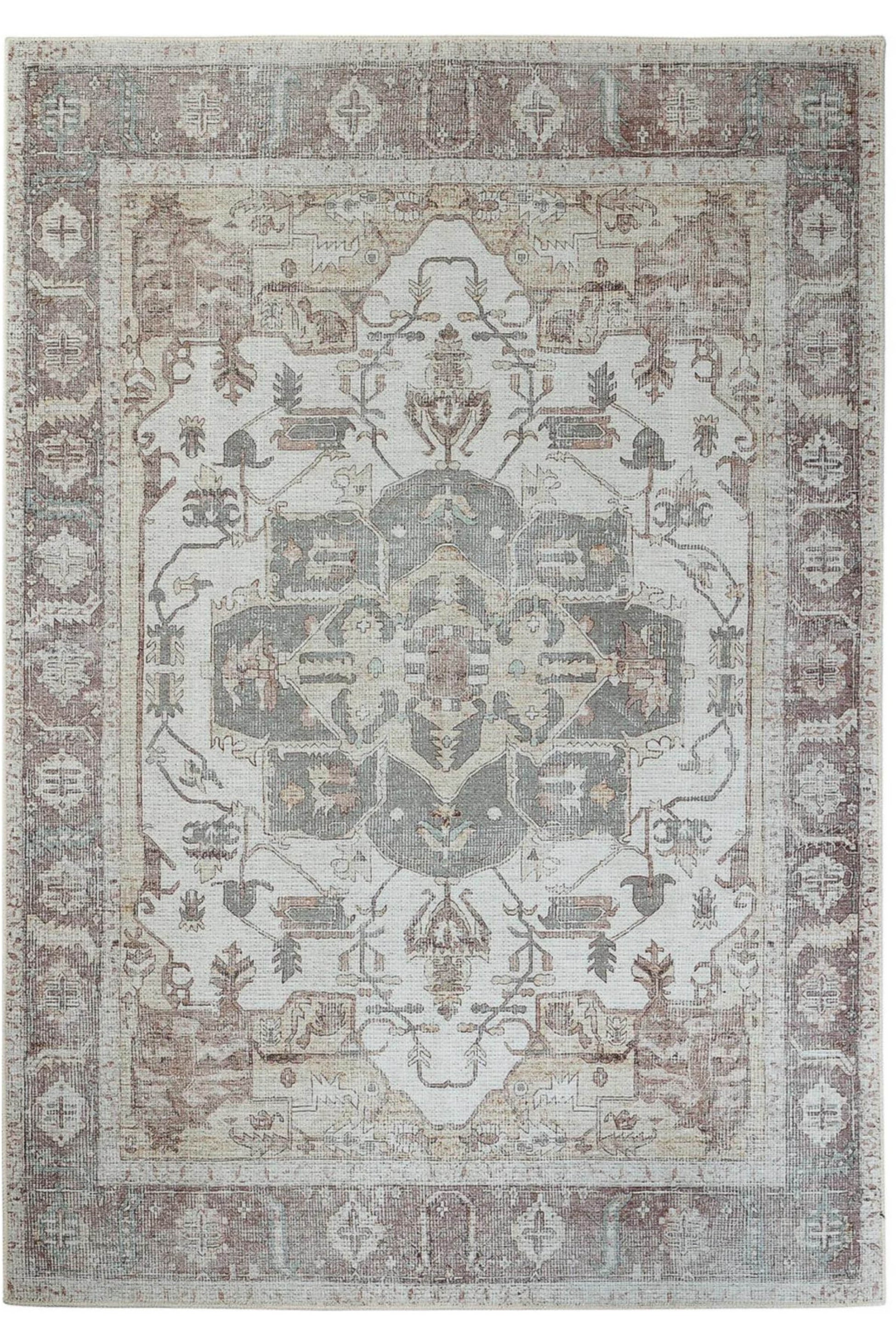 Bordered brown vintage style rug