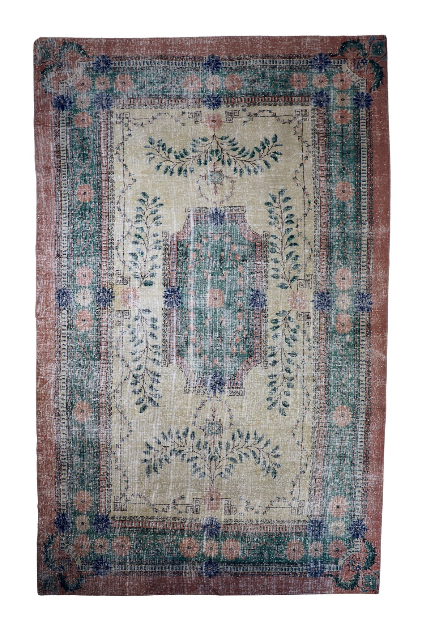 Vintage Green and Blush Oriental Medallion rug