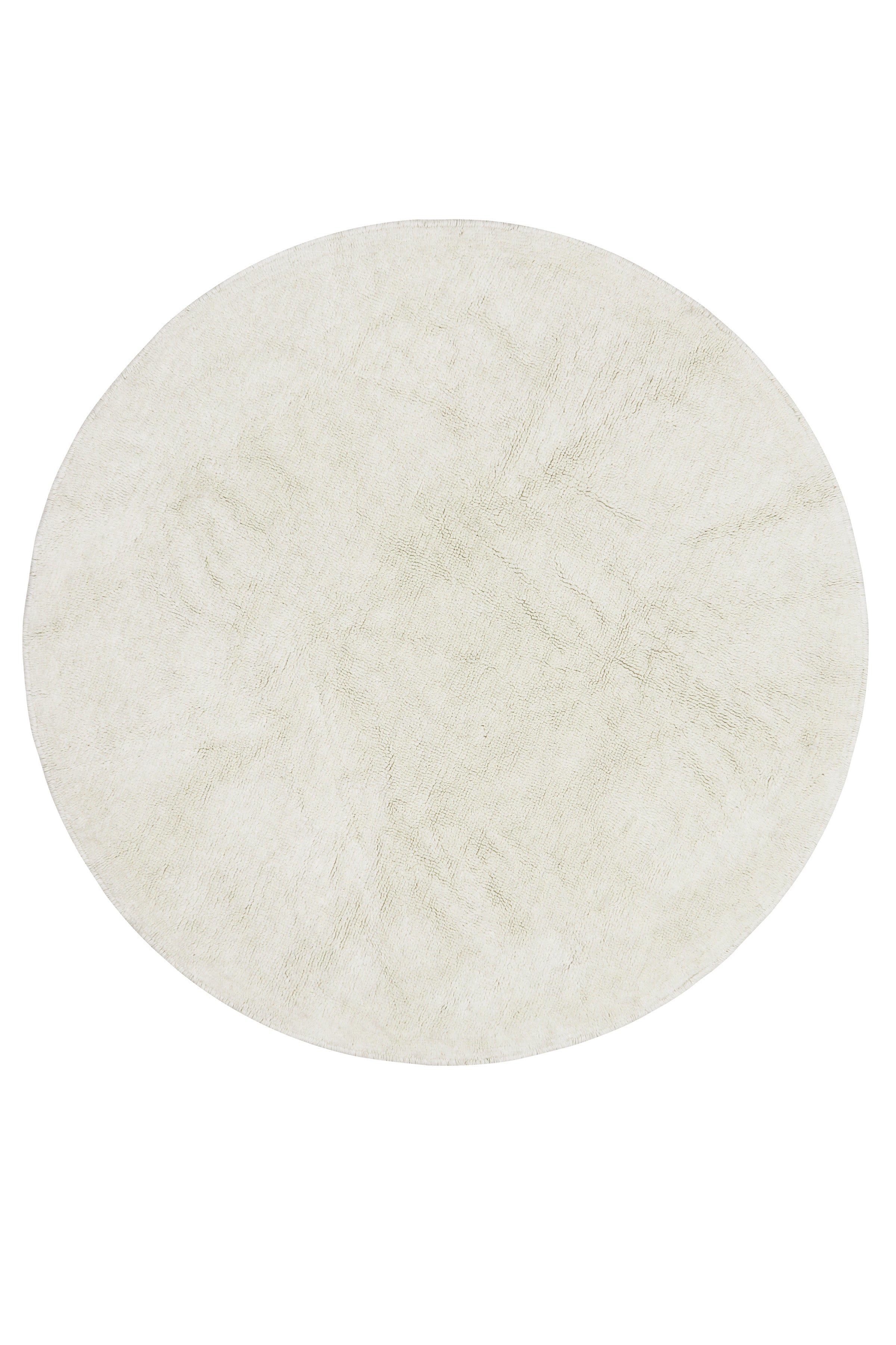Plain cream round wool rug with soft pile