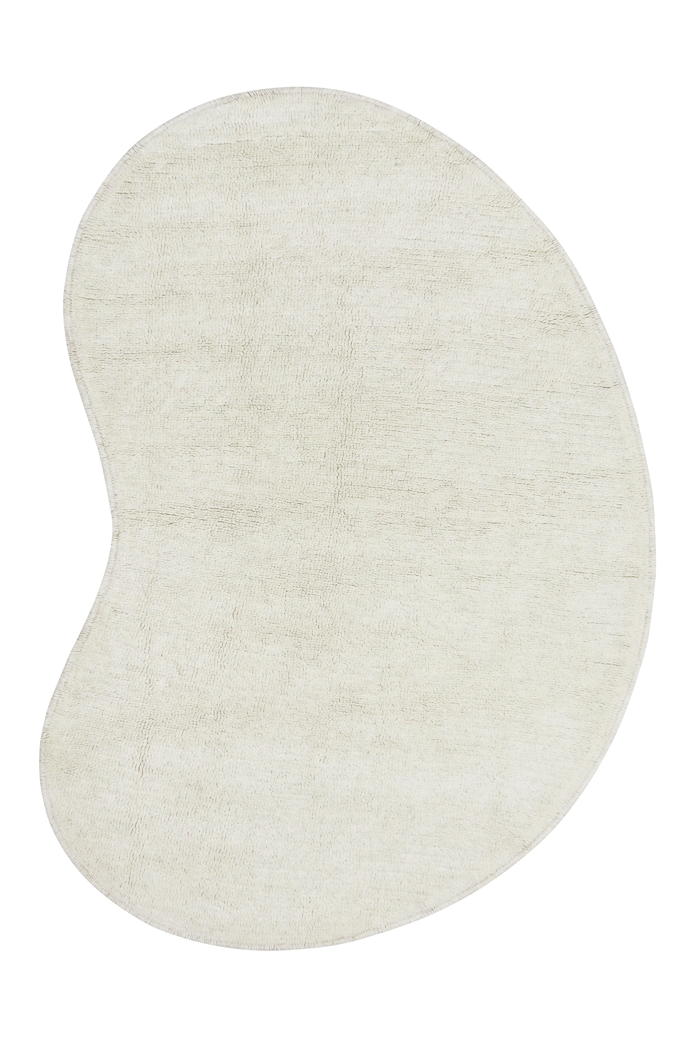 Plain cream wool rug with soft pile in organic silhouette shape