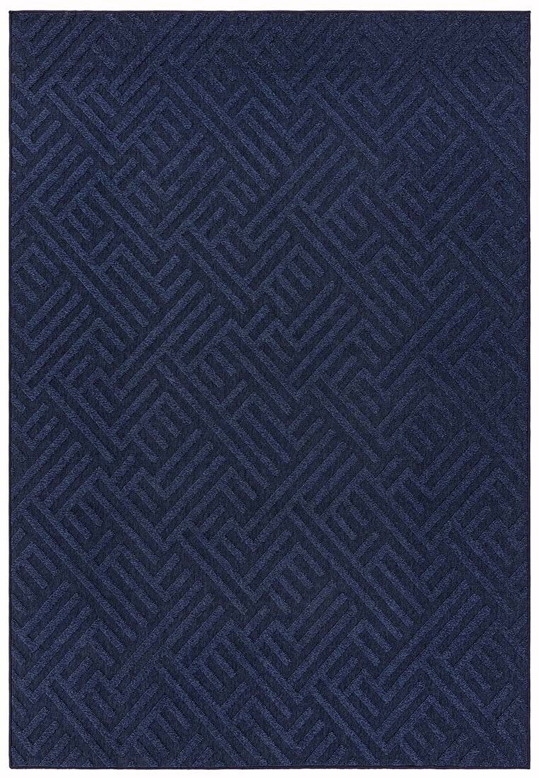geometric indoor/outdoor rug in navy
