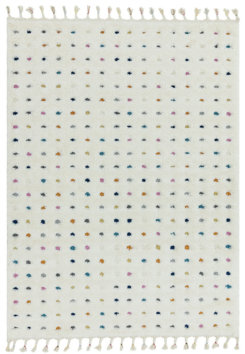 This beautiful area rug features an all-over dotty print, inspired by traditional Moroccan designs. Expressed through minimal tones of cream and grey, this piece has a modern feel to it. The deep woven pile and textured finish ensure this rug will be a lu