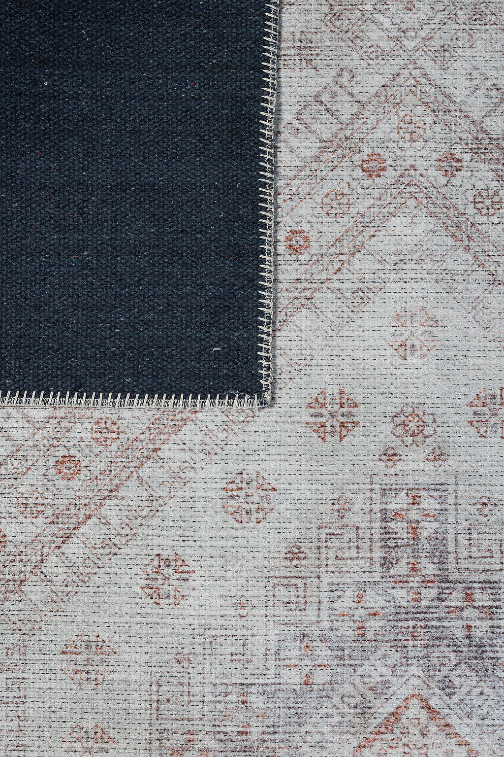 Grey bordered vintage style rug
