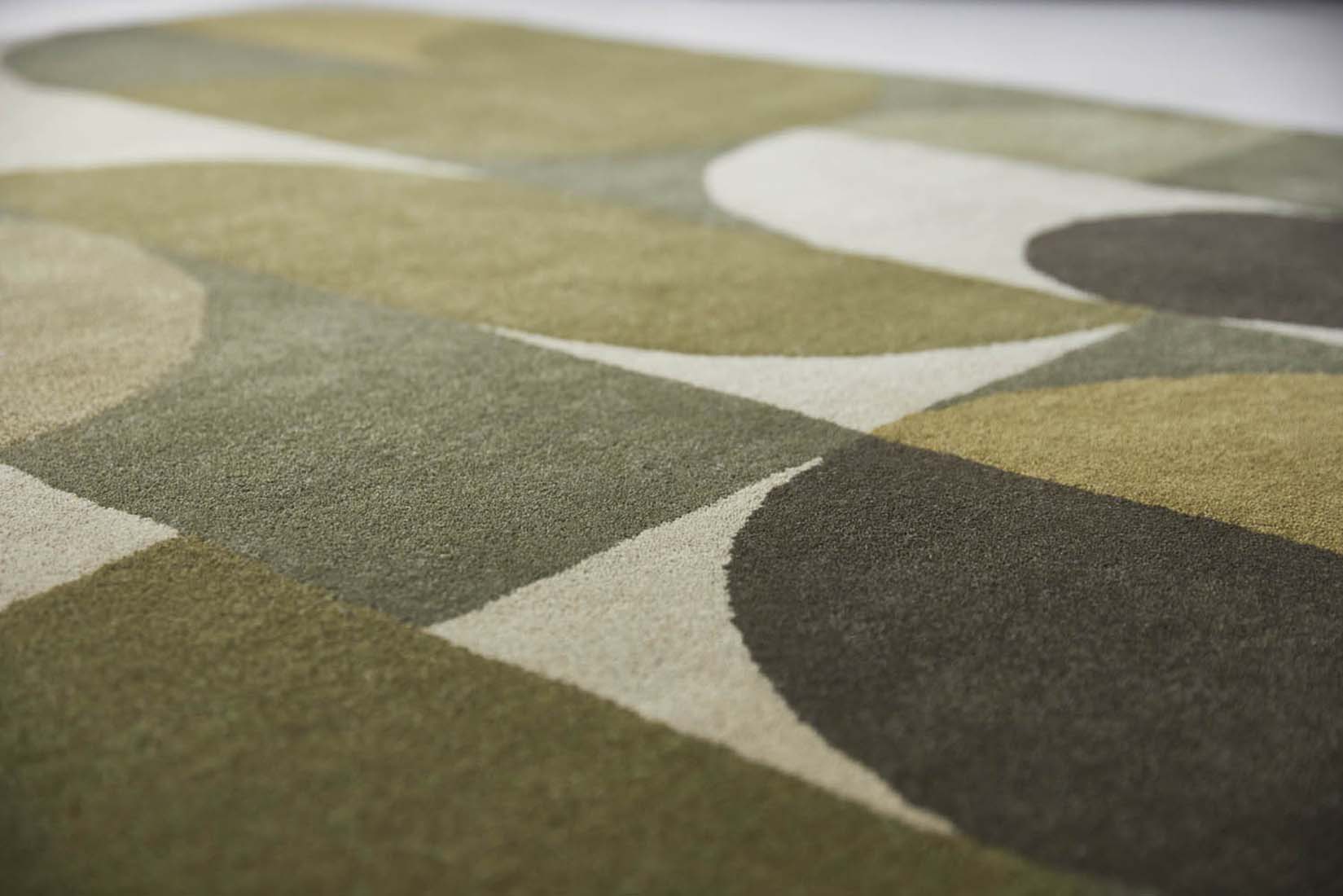 green wool custom size rug with retro design 
