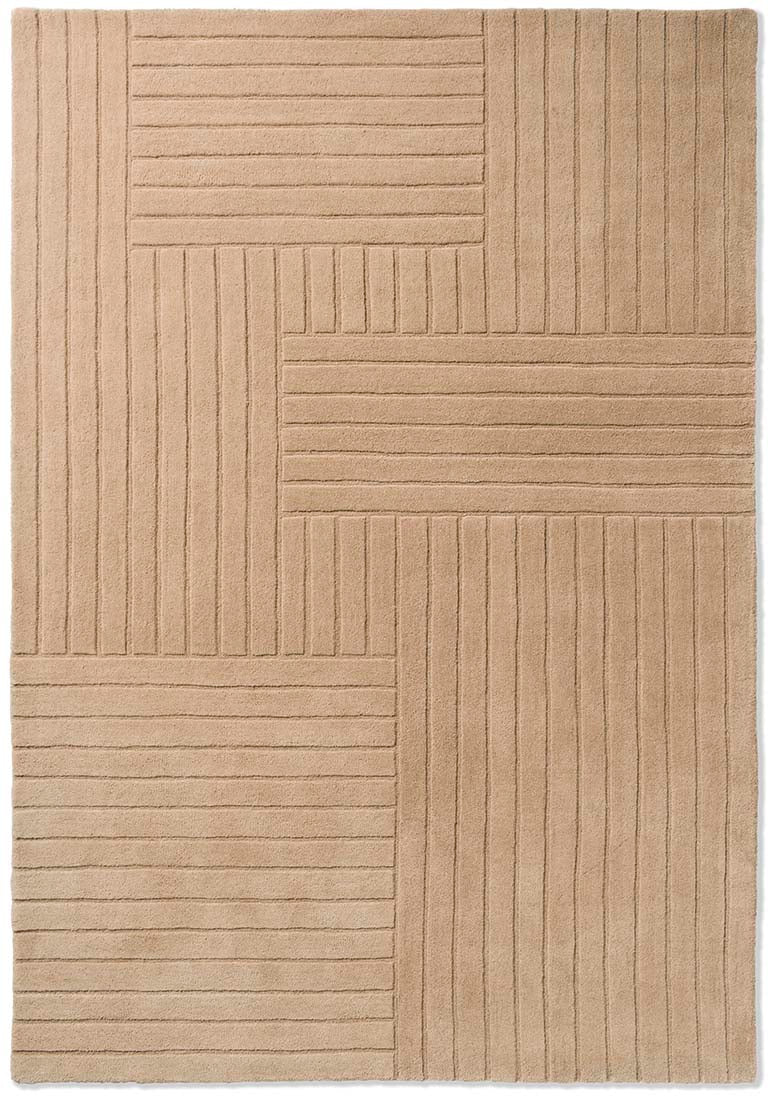 beige wool rug with lines 
