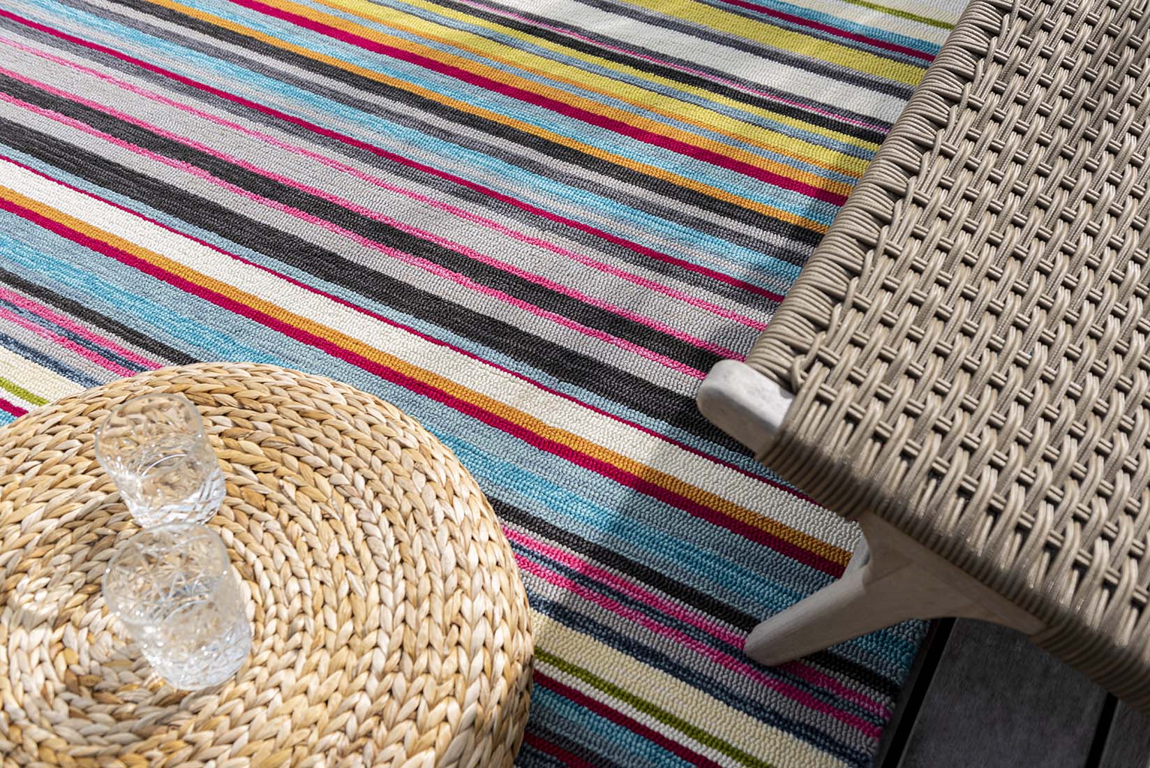 multicolour striped indoor/outdoor rug
