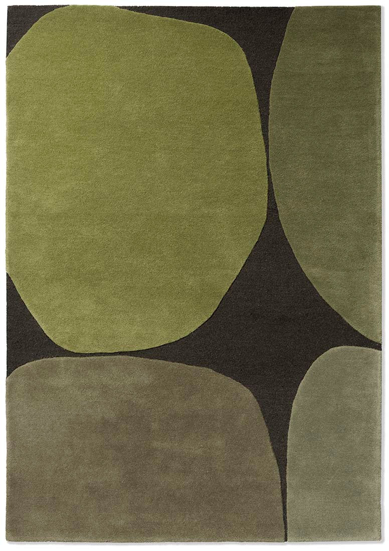 black wool rug with green shapes 
