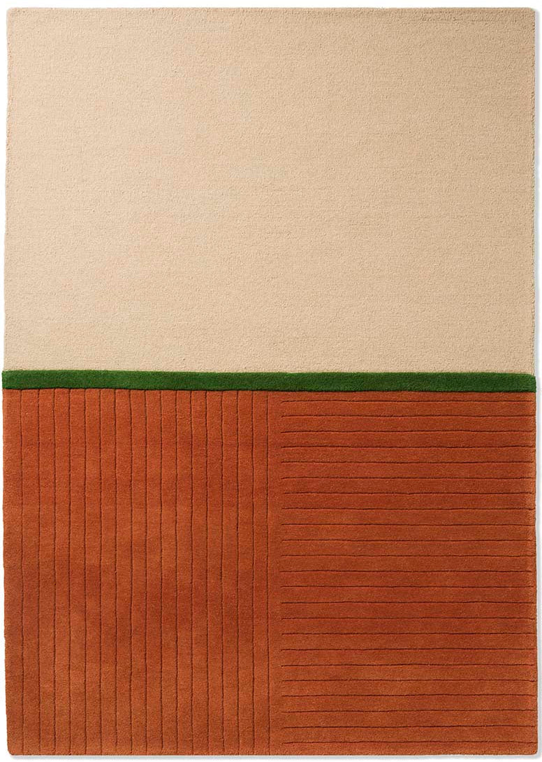 abstract rug in beige, copper and green

