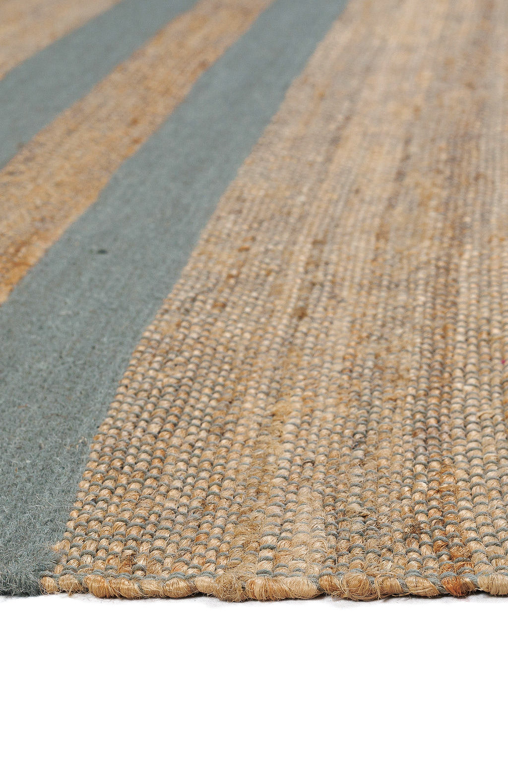 jute rug with duck egg blue stripes