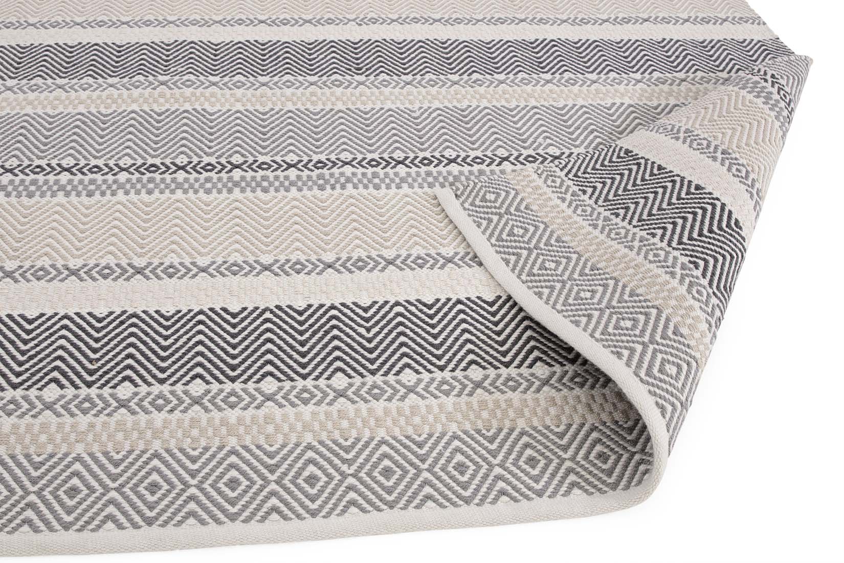 grey indoor/outdoor rug with stripe pattern
