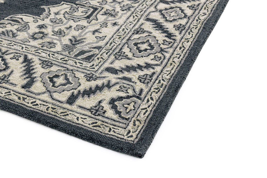 black and grey vintage style rug