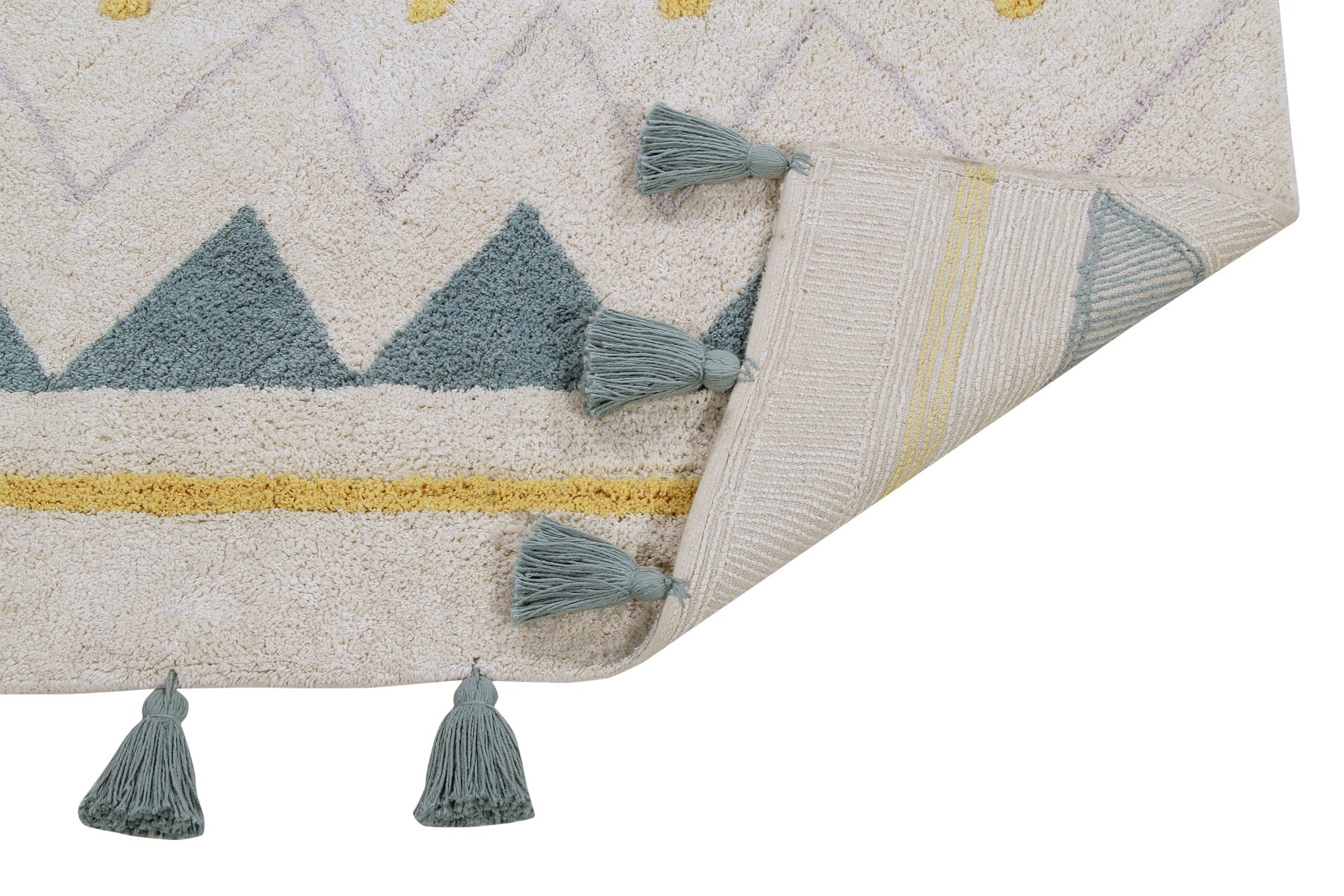 Rectangular natural beige rug with blue