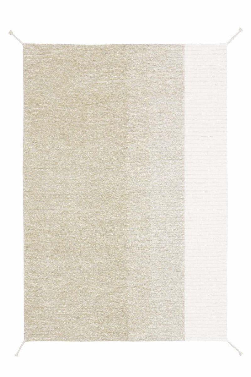 reversible textured rug in green and ivory with ombre design
