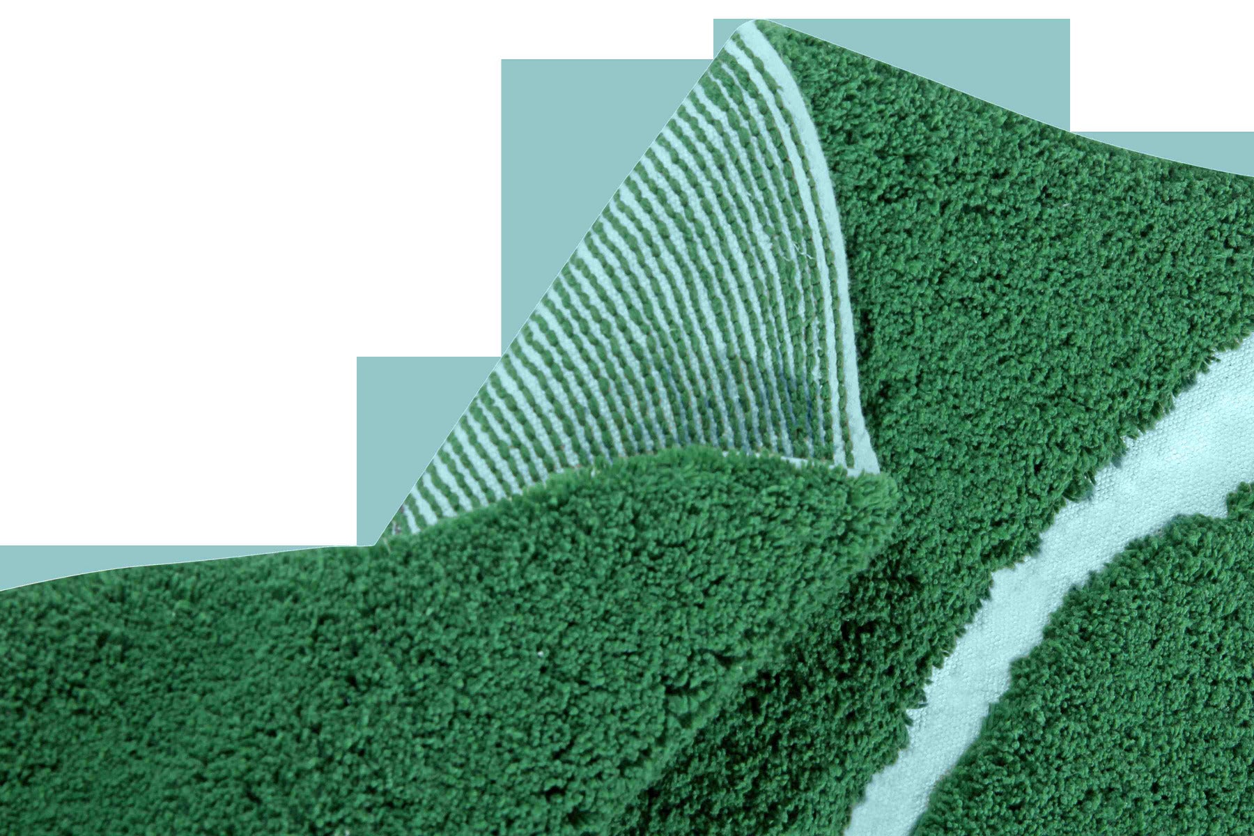 A large green leaf-shaped rug