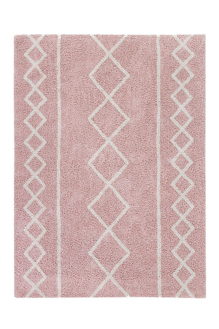 Pink and black shaggy wool rug
