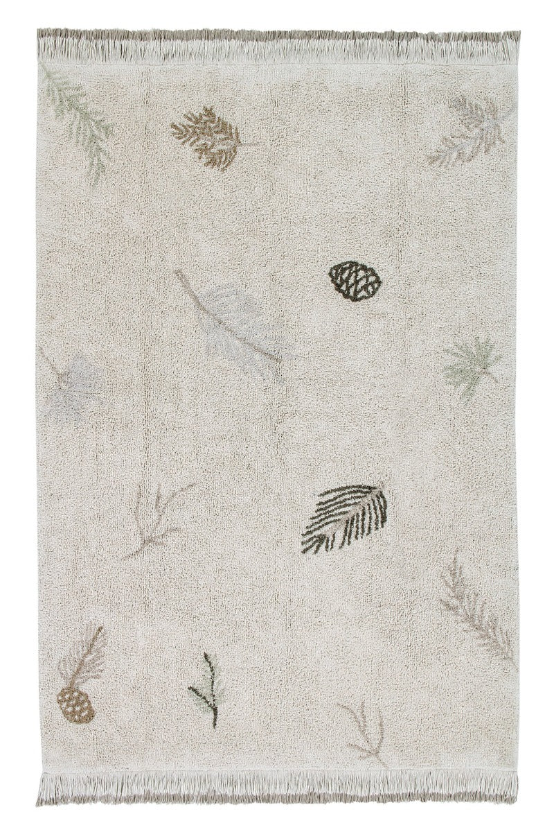 Beige floral cotton rug
