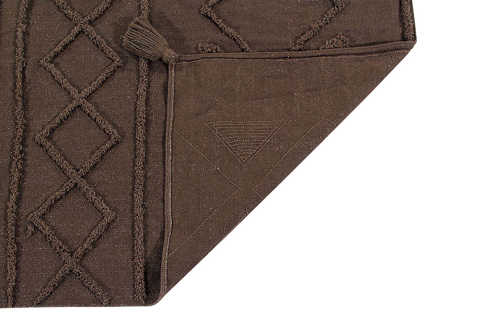 cotton washable brown rug with tribal pattern