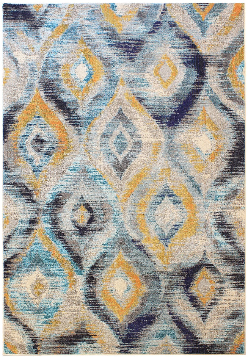 multicolour area rug with a distressed geometric design