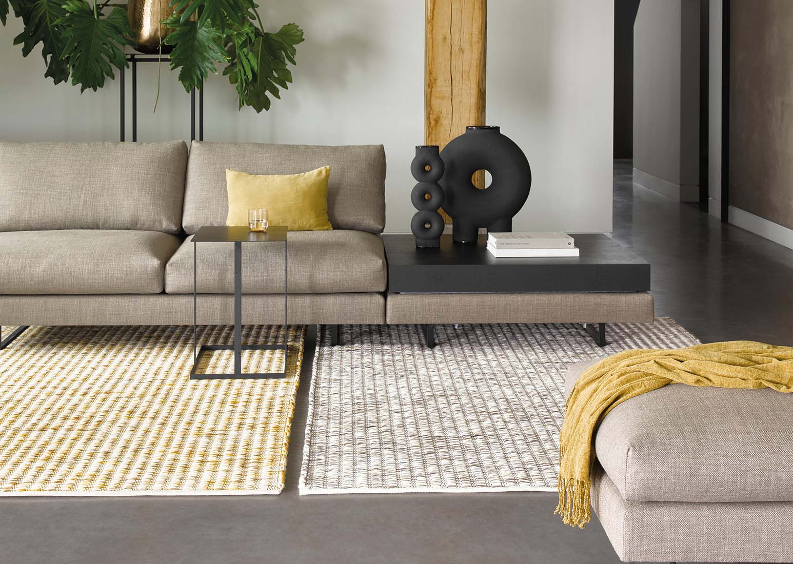  mustard and grey textured area rug 
