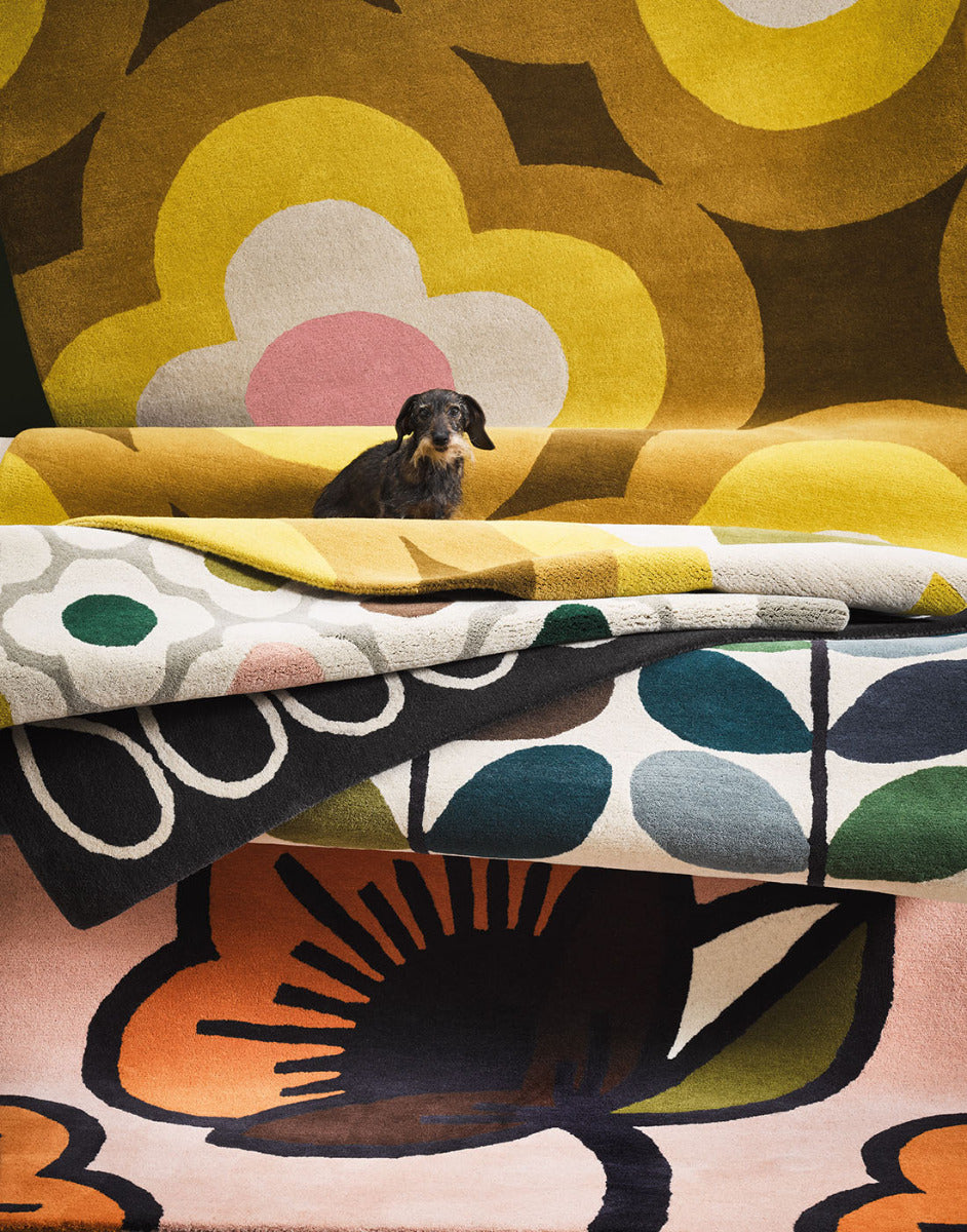 orla kiely multi stem kingfisher rug - multicolour rug with a green and blue leaf pattern
