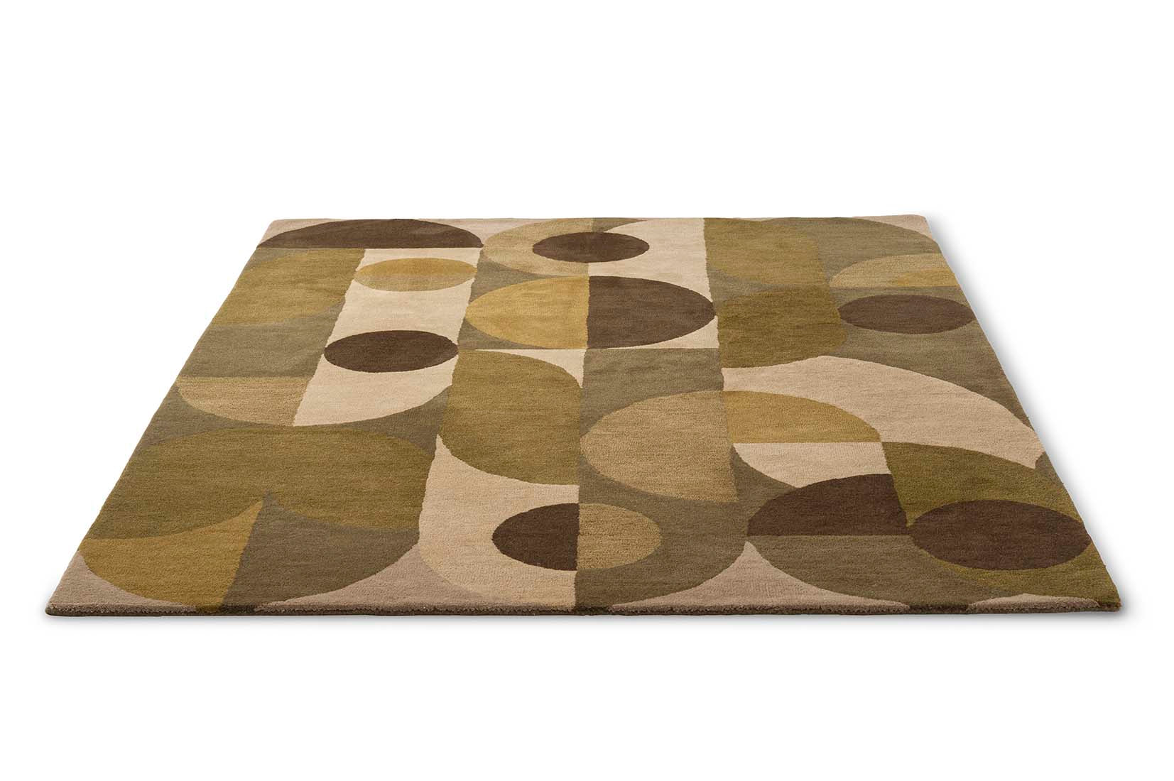 green wool area rug with retro design 
