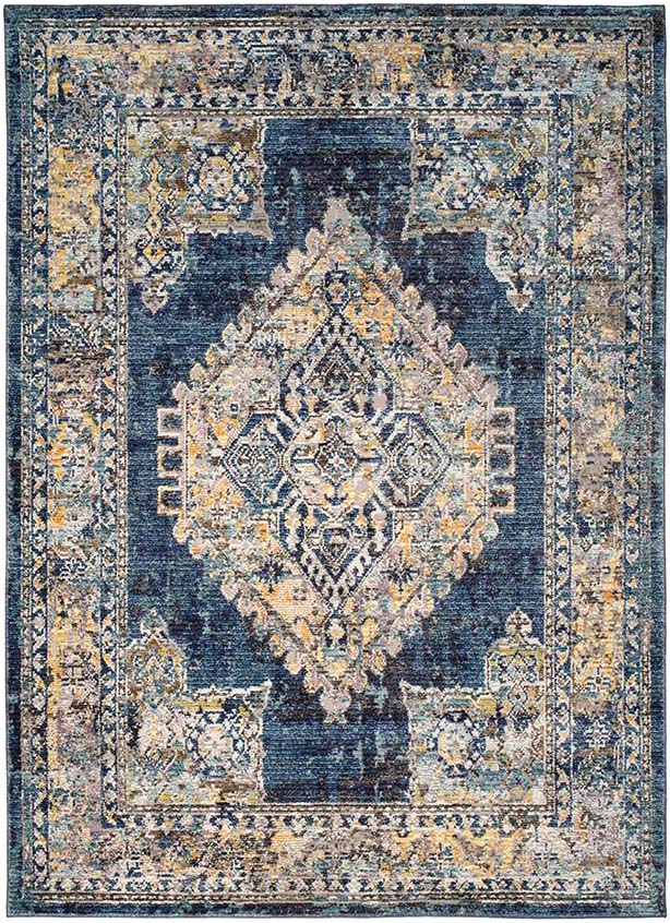 Persian inspired area rug in navy