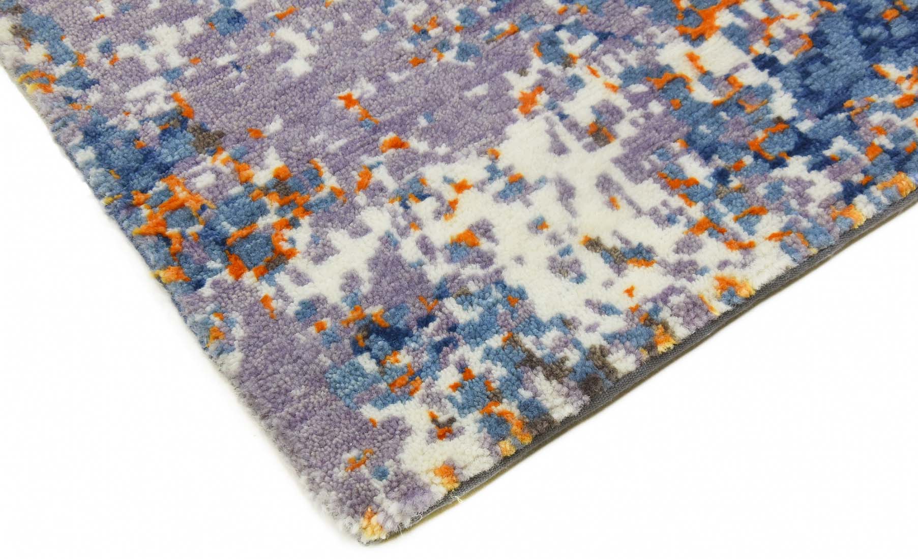Abstract blue, orange, purple and white wool rug