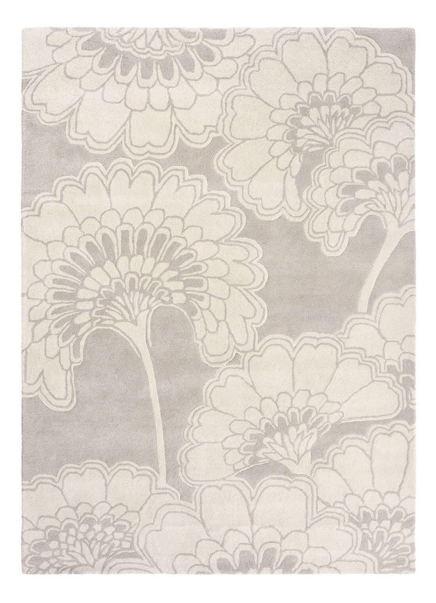 Grey and ivory floral wool rug