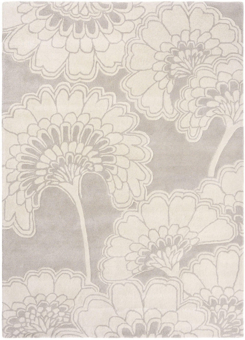 Grey and ivory floral wool rug