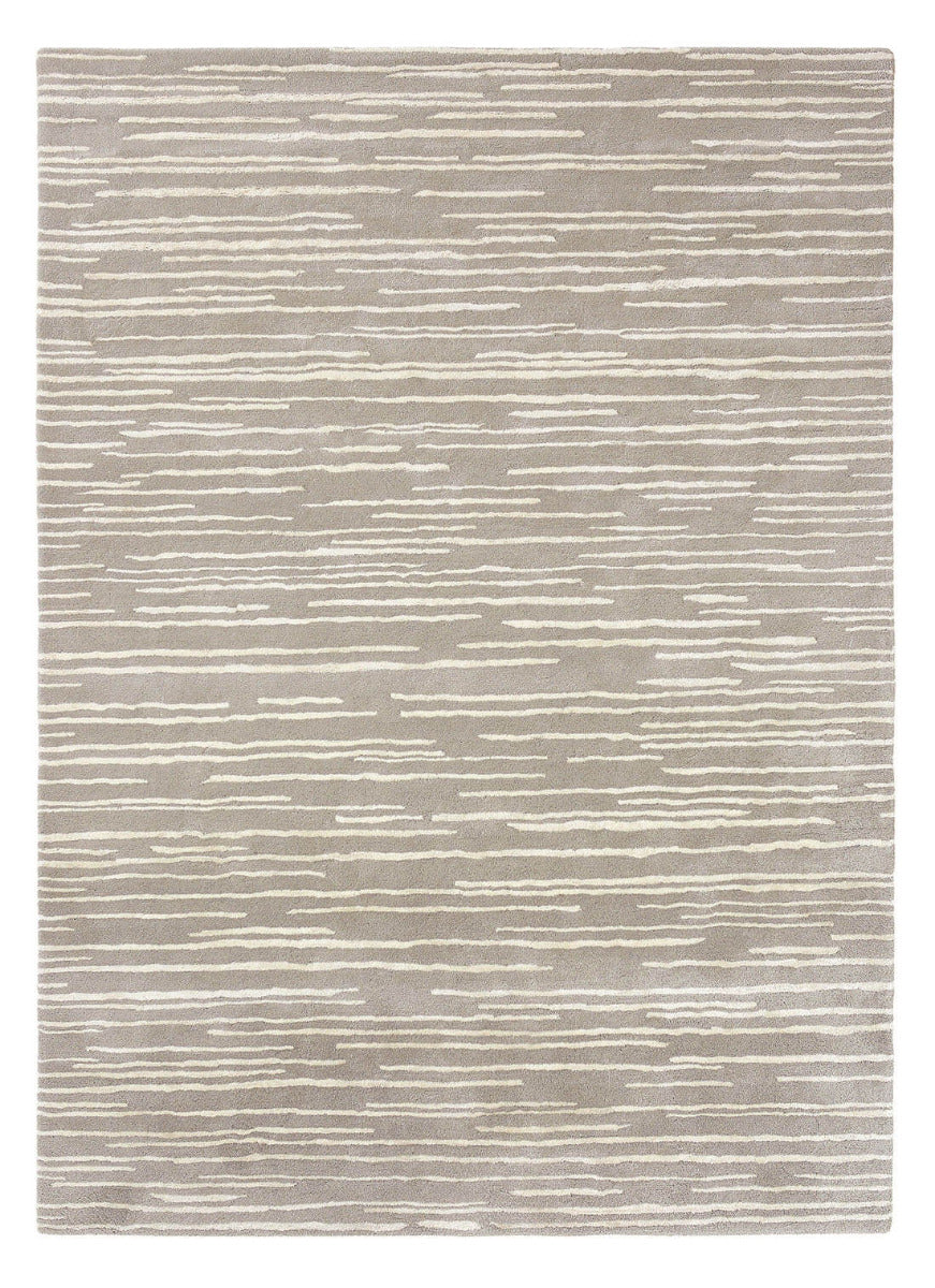 Grey and ivory abstract stripe wool and viscose rug
