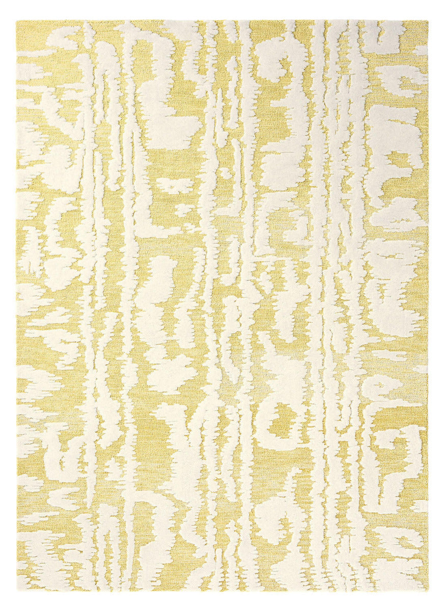 Yellow and ivory abstract stripe wool rug