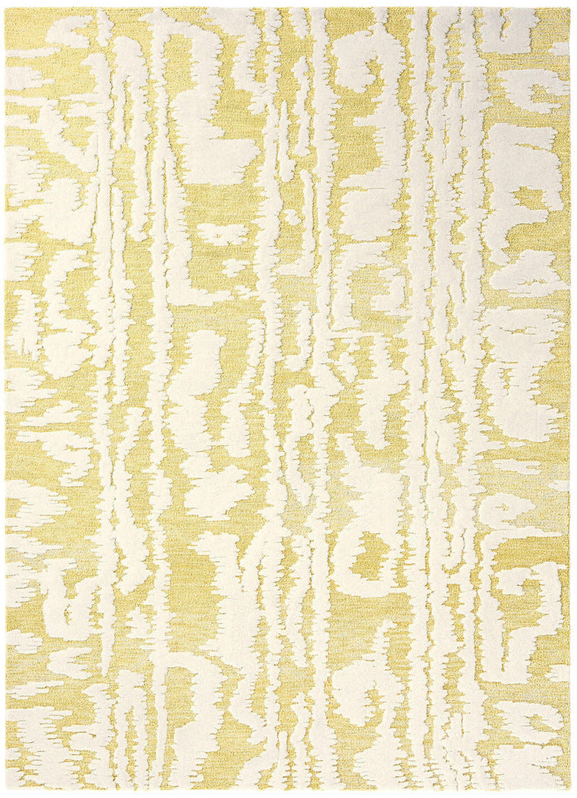 Yellow and ivory abstract stripe wool rug