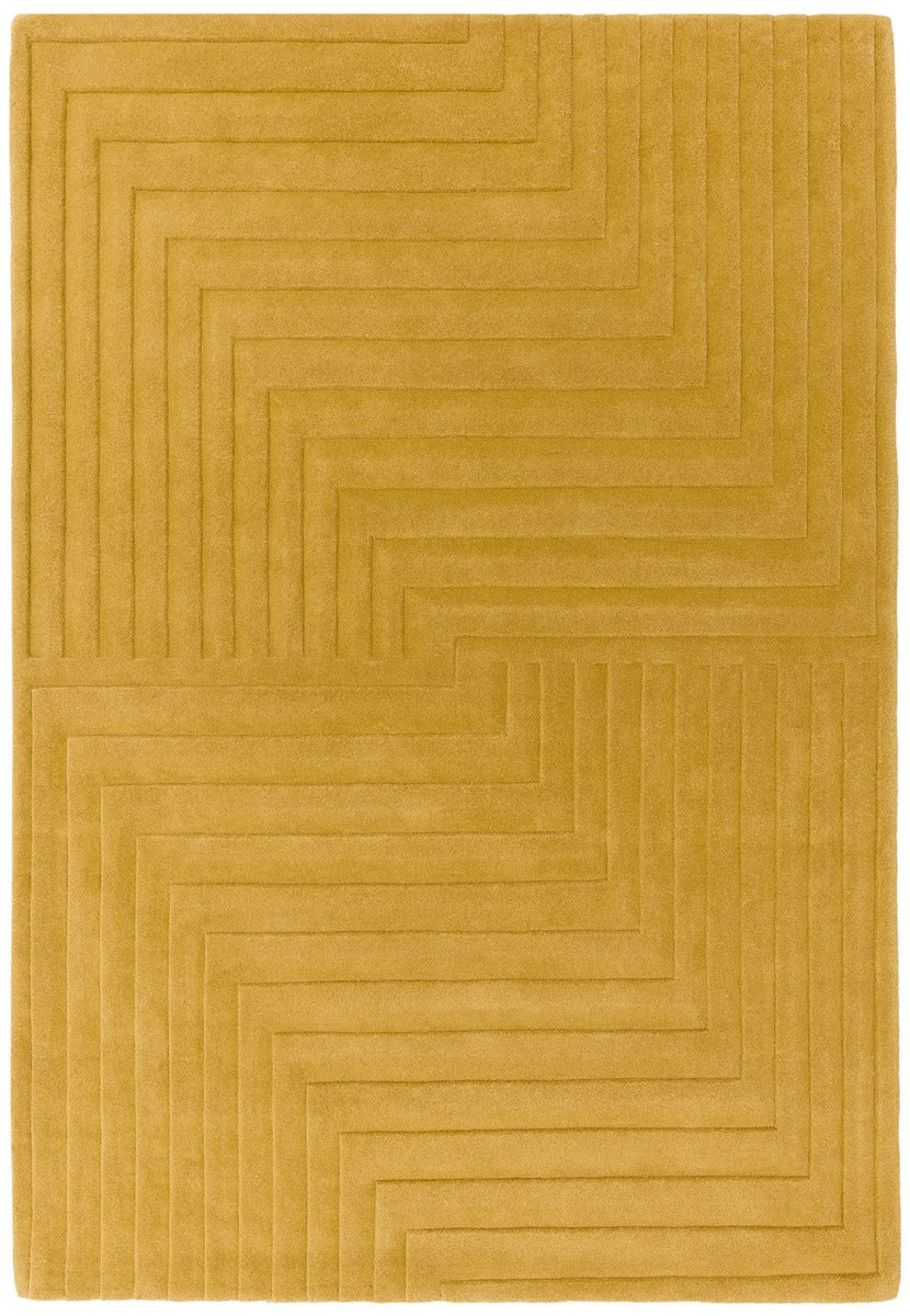 mustard yellow area rug with a 3d geometric design