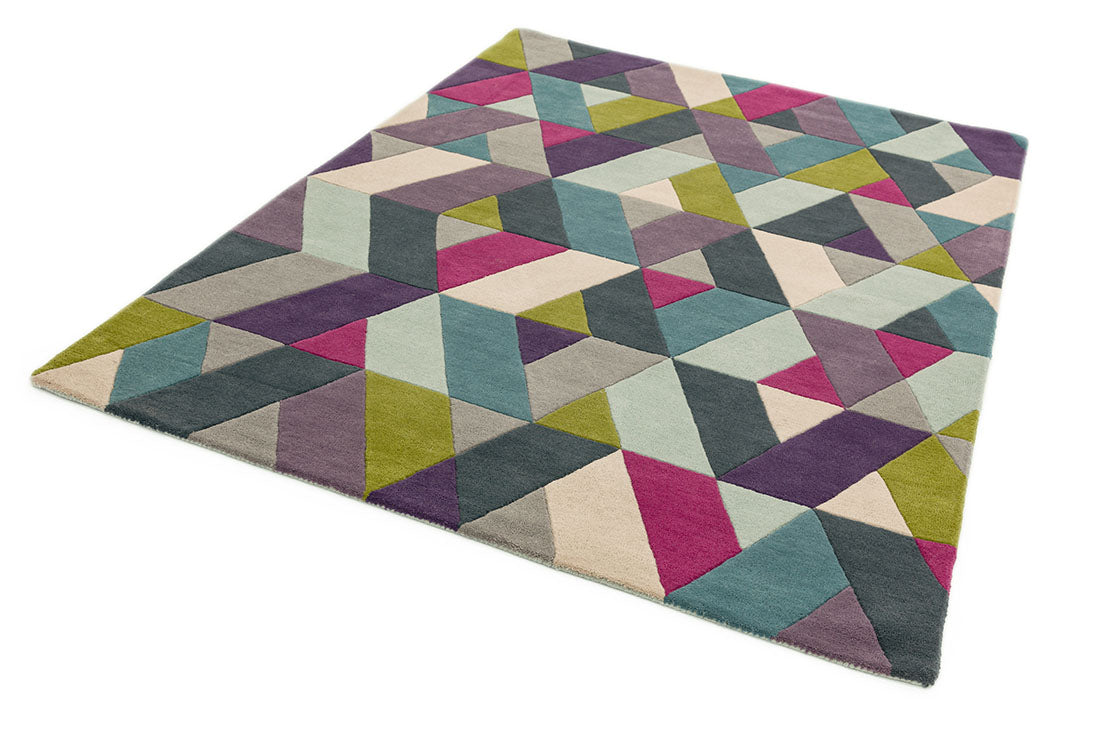 multicolour area rug with a geometric triangle design