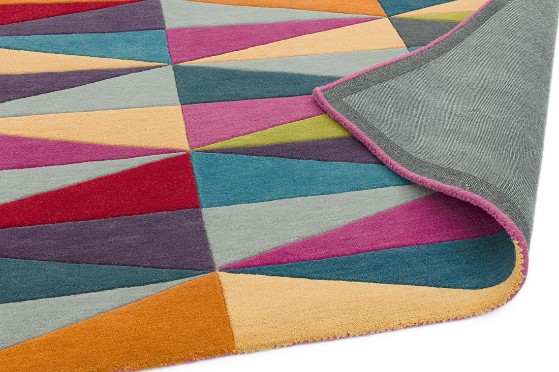 multicolour rug with a geometric triangle pattern