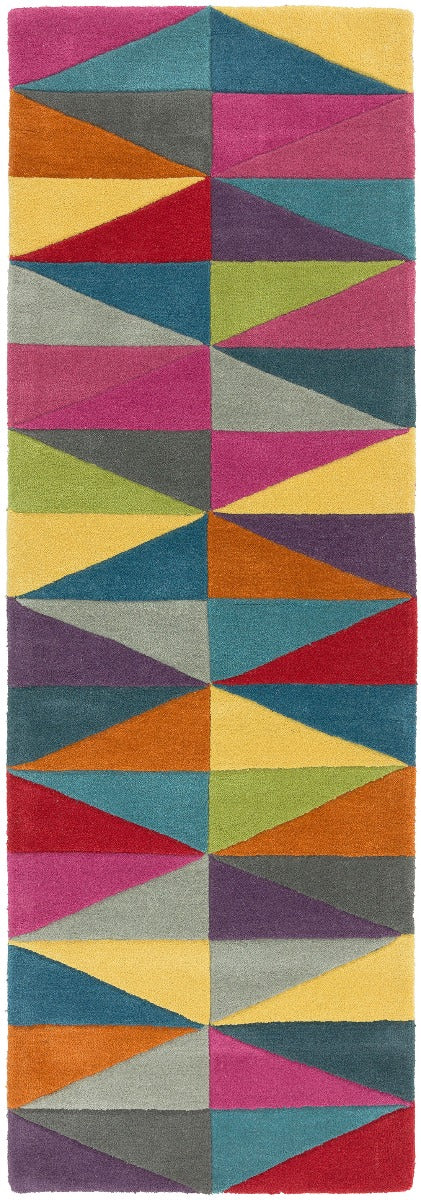 multicolour runner with a geometric triangle pattern