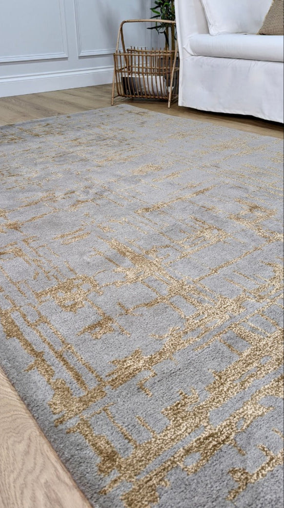 beige wool and viscose rug with orange lines 
