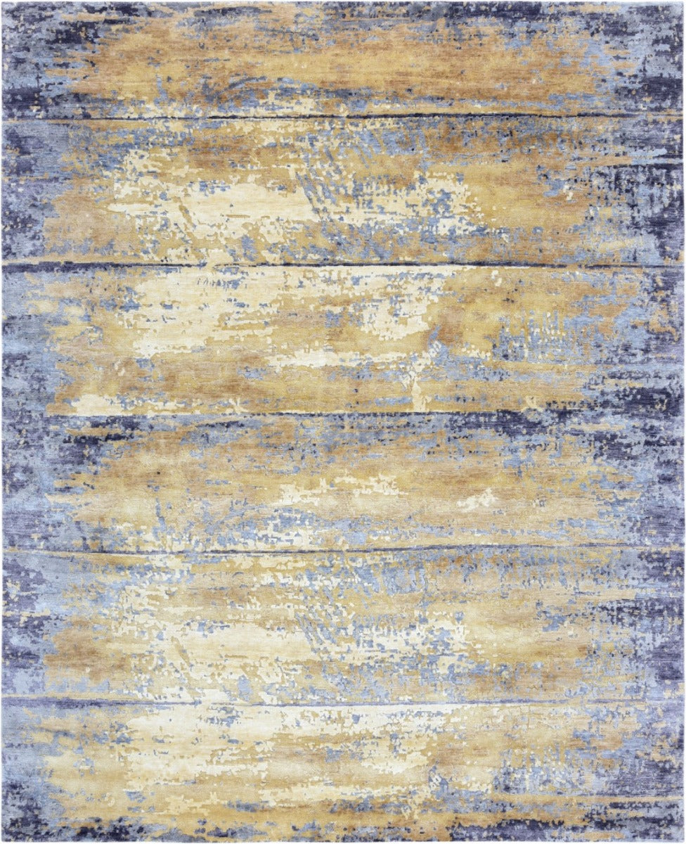 Authentic Indian rug with abstract design in royal blue and beige
