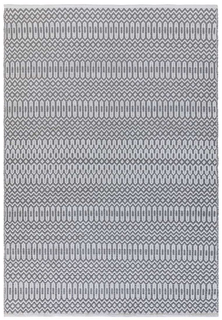 grey indoor/outdoor rug with geometric design

