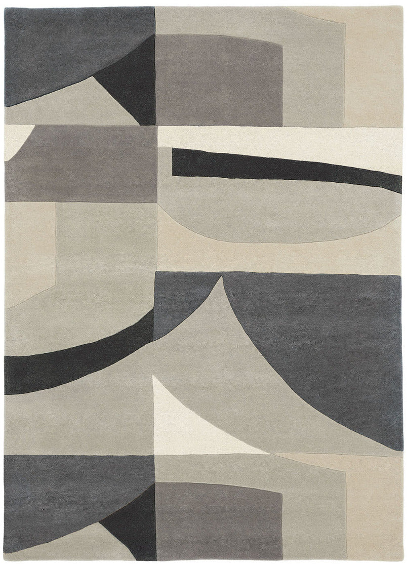 Harlequin rug with a grey abstract-geometric pattern