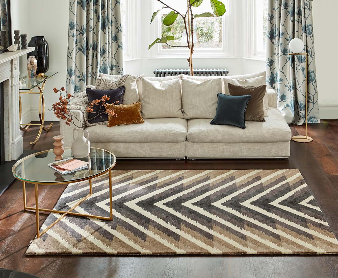 geometric wool rug in brown