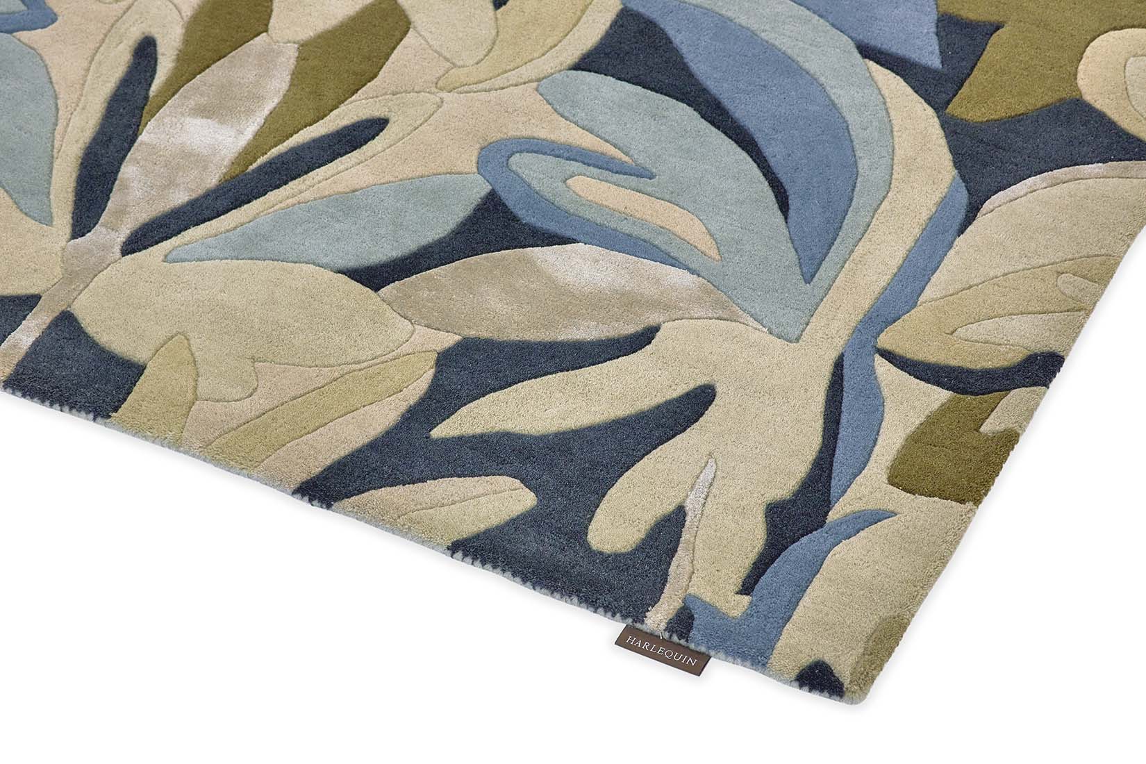 modern wool damask rug in blue