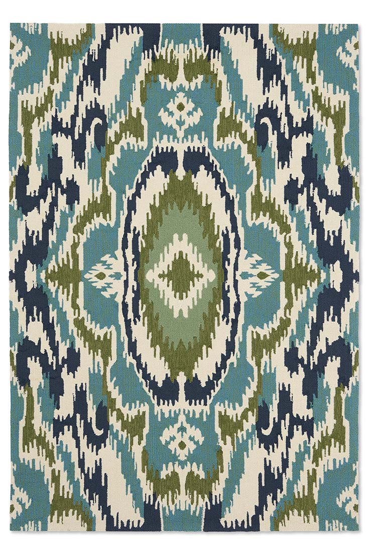 green, blue and navy abstract indoor/outdoor rug
