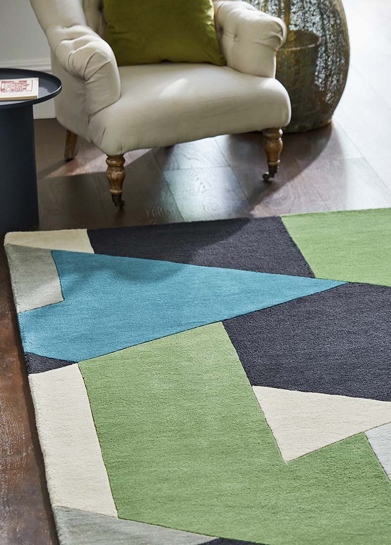 abstract wool rug in green