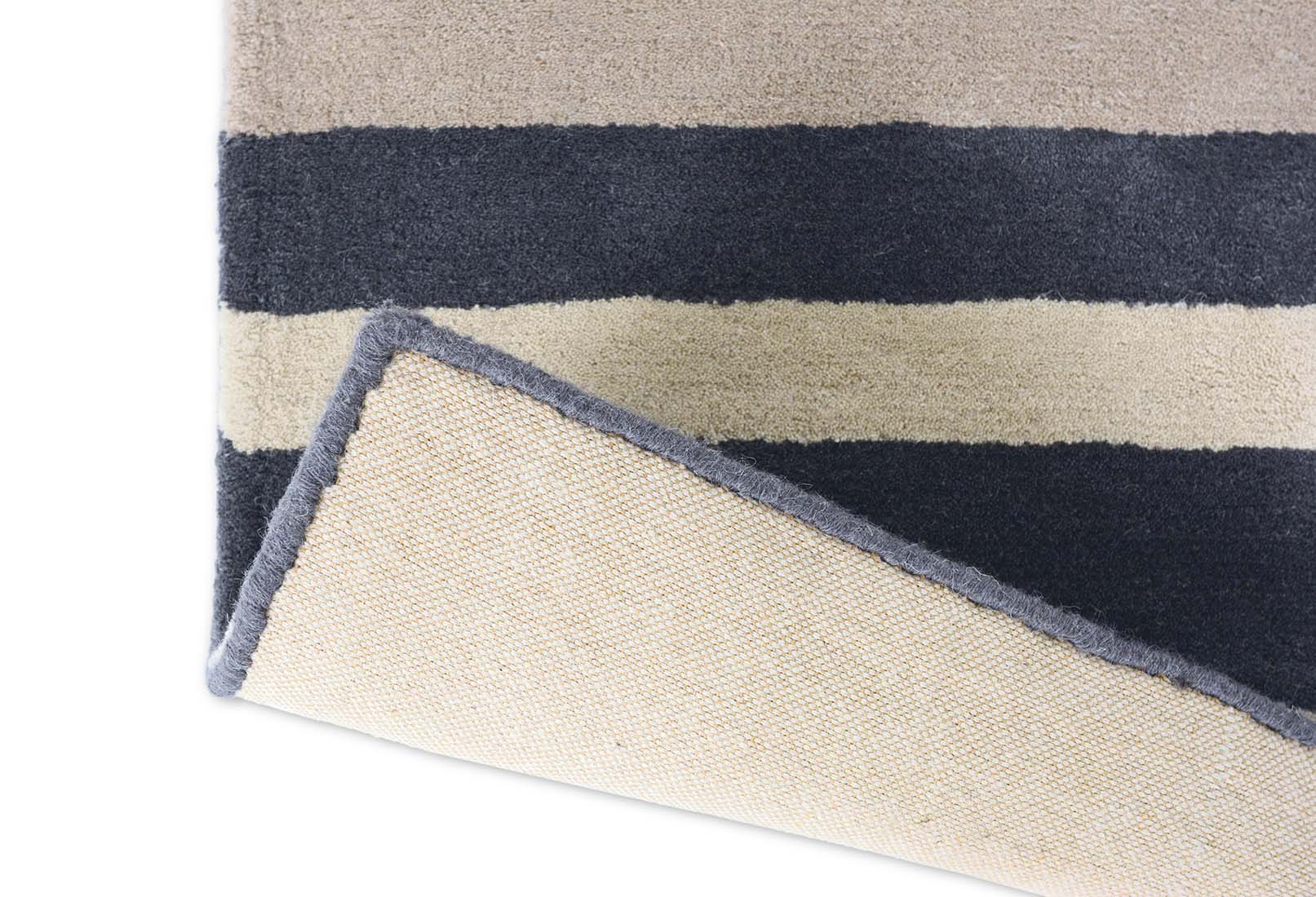 wool rug with blue stripe design