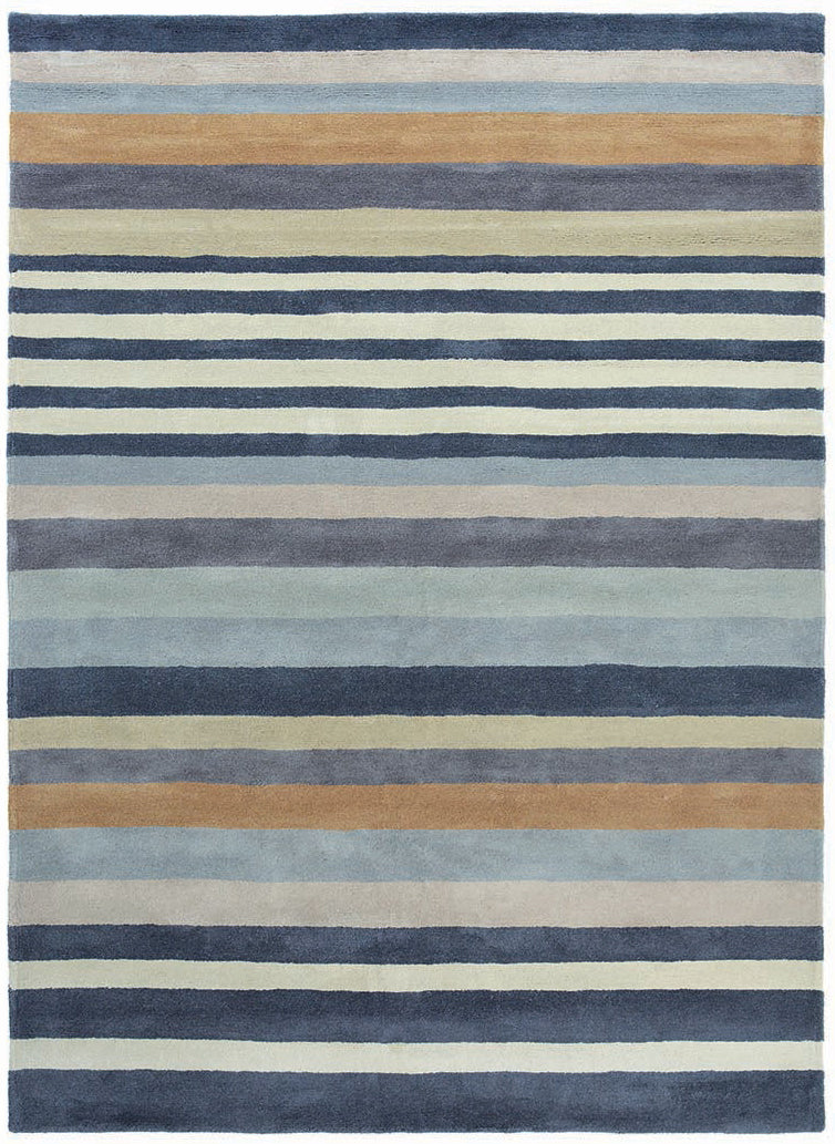 wool rug with blue stripe design