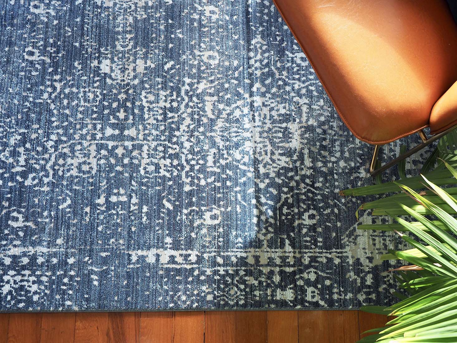 Persian style hallway runner in navy and grey