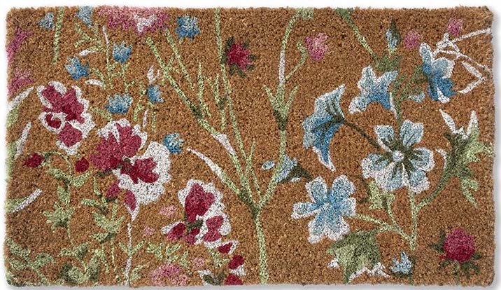 Coir doormat with multicolour wild flowers design
