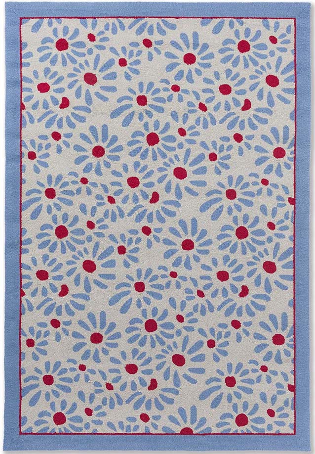 Blue, grey and red floral polypropylene indoor/outdoor rug
